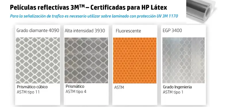 Tipo de láminas reflectivas certificadas para impresión hp latex