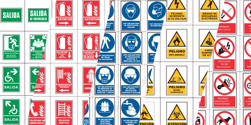 Señal de seguridad fotoluminiscente vista en oscuridad